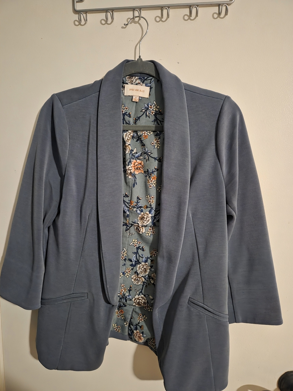 Skies Are Blue Slate Open-Front Blazer with Floral Lining
